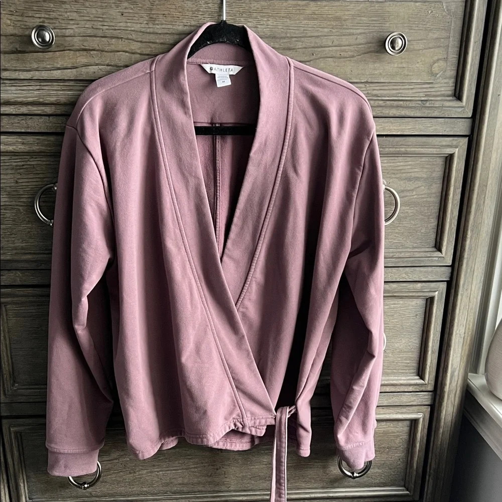 Athleta Light Retroterry Wrap Cozy Soft Sweatshirt Wrap Top Medium Damask Mauve - Picture 1 of 5